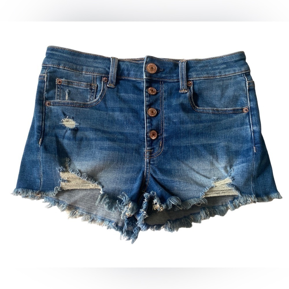 🆕American Eagle - Hi-Rise exposed button distressed denim Shortie short